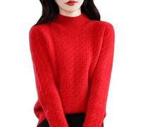 YONGHONGKEJI Sweat Femme,Pull À Col Roulé pour Femme Tricot Torsadé Manches Longues Basique Uni Automne Hiver Décontracté Extensible Haut Ample Rouge Taille S