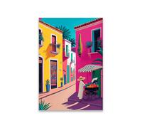YONGKUIQMK Affiche imprimée d'illustration de voyage du mexique, dessin animé coloré, peinture sur toile de paysage, image de décoration de maison(ZP2328-2,50X70cm No Frame)
