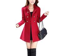 Yonglan Femmes Style Militaire Manteau en Laine Duffle Coupe-Vent Bouton Longue Trench-Coat Rouge 2XL