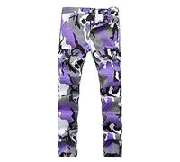 Yonglan Homme Pantalon Straight Camouflage Cargo Droit Straight Fit Décontracté Pants Violet 32