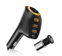 YONGMING Adaptateur allume-cigare de voiture 12 V/24 V 75 W avec lumière d'ambiance LED, prise allume-cigare 30 W, port PD de type C et double 22,5 W QC 3.0 pour voiture