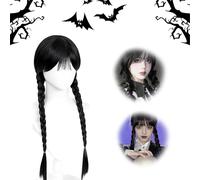 YongSral Perruque Mercredi A-ddams, Perruque Mercredi A-ddams Fille, Mercredi A-ddams Perruque, Perruque Mercredi Enfant, Mercredi Perruque Tresse Noire, Perruque Mercredi A-ddams Enfant