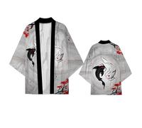 YongXinMY Cardigan kimono japonais pour homme - Style vintage - Motif carpe koi - Imprimé 3D - Manches mi-longues - Kimono d'été - Veste Haori, #1, L