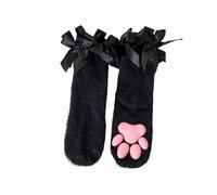 YongXinMY Chaussettes chaudes en polaire avec nœud 3D en forme de patte de chat pour femme - Chaussettes chaudes en polaire corail pelucheuse pour l'automne et l'hiver, 1, taille unique