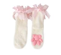 YongXinMY Chaussettes chaudes en polaire avec nœud 3D en forme de patte de chat pour femme - Chaussettes chaudes en polaire corail pelucheuse pour l'automne et l'hiver, 2, taille unique