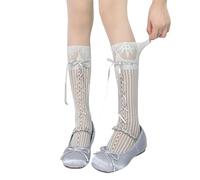 YongXinMY Chaussettes Lolita Kawaii en dentelle - Y2K Balletcore Sweet Bow Ruban Chaussettes en maille transparente Chaussettes japonaises Harajuku JK Fishnet Bas Gothique Punk High Tube Sock pour