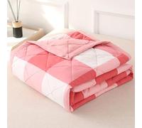 YongXinMY Couvre-lit matelassé à carreaux - Couette légère d'été en coton délavé - Rembourrage réversible en polyester à carreaux - Couverture rafraîchissante pour lit 1 ou 2 places - Pour lit simple