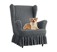 YongXinMY Housse de chaise en seersucker extensible à dossier ailé - Housse de protection complète élastique à volants à bulles avec jupe - Housse de fauteuil lavable pour salon, maison et bureau