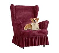 YongXinMY Housse de chaise extensible en seersucker à dossier ailé - Housse de chaise lavable avec jupe - Housse de fauteuil lavable pour salon, maison et bureau (rouge vin, chaise)