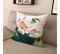 YongXinMY Housse de coussin chinoise Zen Lotus - Vintage Lin Housse de Coussin Double Face Imprimé Floral Nénuphar Décoratif Coussins pour Canapé Salon Méditation (#10,5 cm)