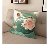 YongXinMY Housse de coussin imprimée de lotus zen chinois - Housse de coussin vintage en lin double face à imprimé floral de nénuphar pour canapé, salon, méditation (45,7 cm, #8)