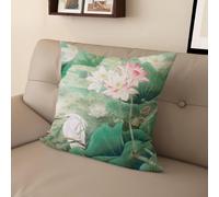 YongXinMY Housse de coussin imprimée de lotus zen chinois - Housse de coussin vintage en lin double face à imprimé floral de nénuphar pour canapé, salon, méditation (50,8 cm, #10)