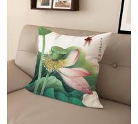 YongXinMY Housse de coussin imprimée de lotus zen chinois - Housse de coussin vintage en lin double face à imprimé floral de nénuphar pour canapé, salon, méditation (45,7 cm, #3)