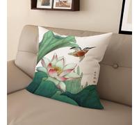 YongXinMY Housse de coussin imprimée de lotus zen chinois - Housse de coussin vintage en lin double face à imprimé floral de nénuphars pour canapé, salon, méditation (50,8 cm, #1)