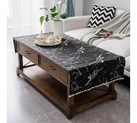 YongXinMY Housse de table basse avec poches à pompons - Nappe rectangulaire rustique en coton et lin jacquard multi-usage, anti-poussière et anti-plis, pour salon, meuble TV, table à manger (noir