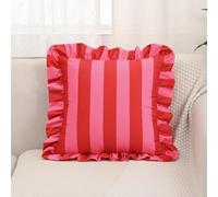 YongXinMY Housses de coussin carrées à volants - Housse de coussin en velours à rayures - Taies d'oreiller douces décoratives de style rustique avec fermeture éclair pour canapé, lit, salon (rouge, 45