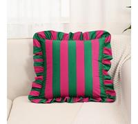 YongXinMY Housses de coussin carrées à volants - Housse de coussin en velours à rayures - Taies d'oreiller douces décoratives de style rustique avec fermeture éclair pour canapé, lit, salon (vert, 45