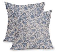 YongXinMY Lot de 2 housses de coussin carrées décoratives vintage en lin - Motif floral - Pour canapé, lit, salon, terrasse, extérieur et décoration d'intérieur (50,8 cm, bleu)