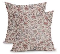 YongXinMY Lot de 2 housses de coussin carrées décoratives vintage en lin - Motif floral - Pour canapé, lit, salon, terrasse, extérieur et décoration d'intérieur (40,6 cm, rouge bleu)