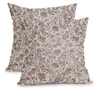 YongXinMY Lot de 2 housses de coussin carrées décoratives vintage en lin - Motif floral - Pour canapé, lit, salon, terrasse, extérieur et décoration d'intérieur (50,8 cm, marron)