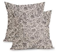 YongXinMY Lot de 2 housses de coussin carrées décoratives vintage en lin - Motif floral - Pour canapé, lit, salon, terrasse, extérieur et décoration d'intérieur (61 cm, gris foncé)