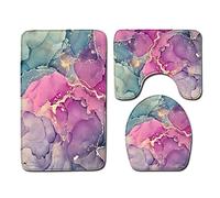 YongXinMY Lot de 3 tapis de bain marbré - Tapis de salle de bain en velours coloré avec motif de pierre, housse de couvercle de toilette, contour en forme de U, tapis de sol absorbant à séchage rapide