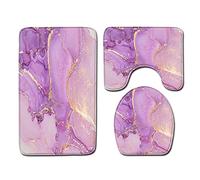 YongXinMY Lot de 3 tapis de bain marbré - Tapis de salle de bain en velours coloré avec motif de pierre, housse de couvercle de toilette, contour en forme de U, tapis de sol absorbant à séchage rapide