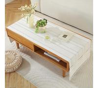 YongXinMY Nappe rectangulaire en coton et lin pour salon, nappe simple avec poches et franges en pompons pour table basse, salle à manger, réfrigérateur, blanc, 70 x 160 cm
