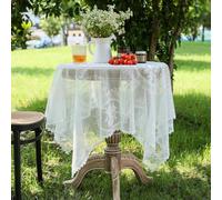 YongXinMY Nappe en dentelle blanche - Nappe brodée florale vintage shabby chic anti-poussière style campagnard pour salle à manger, table basse, table à thé, fête de mariage, décoration d'intérieur