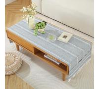 YongXinMY Nappe rectangulaire en coton et lin pour salon, nappe simple avec poches et franges en pompons pour table basse, salle à manger, réfrigérateur (gris, 60 x 160 cm)