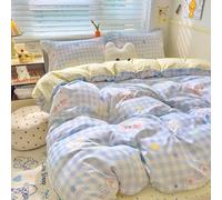 YongXinMY Parure de lit 3/4 pièces - Housse de couette en coton doux motif dessin animé Kawaii avec drap plat, taies d'oreiller confortables et confortables pour dortoirs d'étudiants, appartements