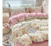 YongXinMY Parure de lit 3/4 pièces - Housse de couette en coton doux motif dessin animé Kawaii avec drap plat, taies d'oreiller confortables et confortables pour dortoirs d'étudiants, appartements