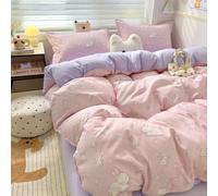 YongXinMY Parure de lit 3/4 pièces - Housse de couette en coton doux motif dessin animé Kawaii avec drap plat, taies d'oreiller confortables et confortables pour dortoirs d'étudiants, appartements