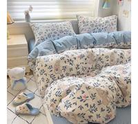 YongXinMY Parure de lit 3/4 pièces - Housse de couette en coton doux motif dessin animé Kawaii avec drap plat, taies d'oreiller confortables et confortables pour dortoirs d'étudiants, appartements