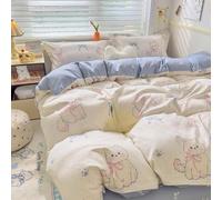 YongXinMY Parure de lit 3/4 pièces - Housse de couette en coton doux motif dessin animé Kawaii avec drap plat, taies d'oreiller confortables et confortables pour dortoirs d'étudiants, appartements