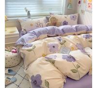 YongXinMY Parure de lit 3/4 pièces - Housse de couette en coton doux motif dessin animé Kawaii avec drap plat, taies d'oreiller confortables et confortables pour dortoirs d'étudiants, appartements