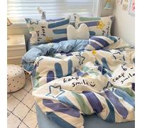 YongXinMY Parure de lit 3/4 pièces - Housse de couette en coton doux motif dessin animé Kawaii avec drap plat, taies d'oreiller confortables et confortables pour dortoirs d'étudiants, appartements