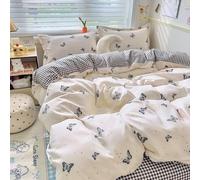 YongXinMY Parure de lit 3/4 pièces - Housse de couette en coton doux motif dessin animé Kawaii avec drap plat, taies d'oreiller confortables et confortables pour dortoirs d'étudiants, appartements