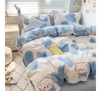 YongXinMY Parure de lit 3/4 pièces - Housse de couette en coton doux motif dessin animé Kawaii - Drap plat et taies d'oreiller confortables pour dortoirs d'étudiants, appartements, chambre à coucher