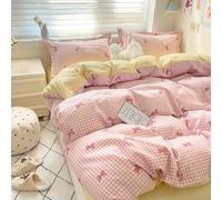 YongXinMY Parure de lit 3/4 pièces - Housse de couette en coton doux motif dessin animé Kawaii - Drap plat et taies d'oreiller confortables pour dortoirs d'étudiants, appartements, chambre à coucher