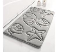 YongXinMY Tapis de bain absorbant en mousse à mémoire de forme - Dos doux antidérapant - Étoile de mer et coquillages - Séchage rapide - Pour salle de bain, toilettes, baignoire, entrée (gris gris