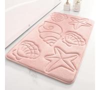 YongXinMY Tapis de bain absorbant en mousse à mémoire de forme - Dos doux antidérapant - Étoile de mer et coquillages - Séchage rapide - Pour salle de bain, toilettes, baignoire, entrée (rose, 50,8 x