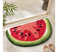 YongXinMY Tapis de bain demi-rond, doux, absorbant, antidérapant, en microfibre touffetée, durable, lavable, pour toilettes, baignoire, chambre à coucher (pastèque, 60 x 90 cm)