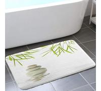 YongXinMY Tapis de bain spa zen en flanelle - Motif feuille de bambou et pierre verte - Tapis doux et antidérapant - Œuvre d'art tranquille pour salle de bain, douche, méditation (pavés, 40 x 60 cm)