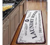 YongXinMY Tapis de buanderie vintage rétro en velours antidérapant et lavable, pour vestiaire, salle de bain, cuisine, entrée, ferme (blanc, 50 x 100 cm)