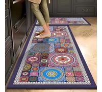 YongXinMY Tapis de cuisine antidérapant avec motif floral rétro - Style bohème - Imperméable et à séchage rapide - Pour cuisine, salon, buanderie, évier, couloir, entrée (#2, 60 x 180 cm)