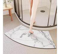 YongXinMY Tapis de douche incurvé - Texture marbre diatomée - Séchage rapide - Antidérapant - Super absorbant - Doux - Pour douche, baignoire, toilettes, entrée (blanc, 40 x 75 cm)