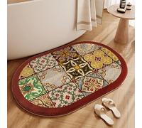 YongXinMY Tapis de salle de bain ovale - Résistant aux taches - Motif imprimé rétro - Tapis de bain en faux cachemire absorbant, antidérapant à séchage rapide, pour salle de bain, toilettes