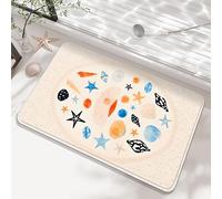 YongXinMY Tapis de salle de bain sur le thème de l'océan - Style nautique en peluche absorbante, motif étoile de mer, crabe, crevettes, lavable en machine, pour douche, entrée, chambre à coucher