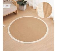 YongXinMY Tapis rond en corde de coton tissé à la main avec pompons - Tapis tressé réversible en coton doux et durable pour salon, chambre à coucher, bureau, balcon (#1, rond, 80 cm)